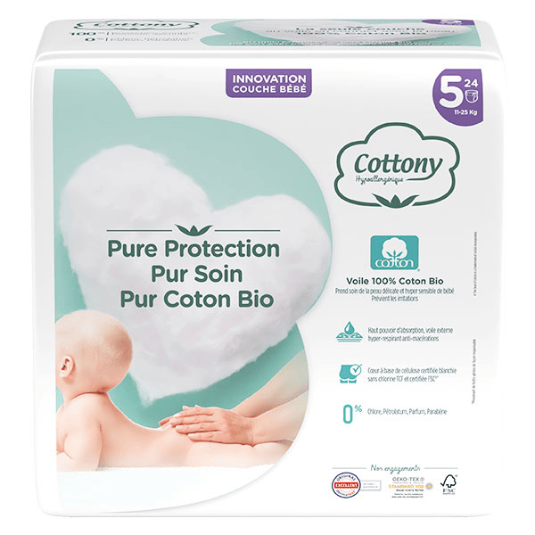 Couches Bébé 100% Coton T5 11-25kg 24 unités