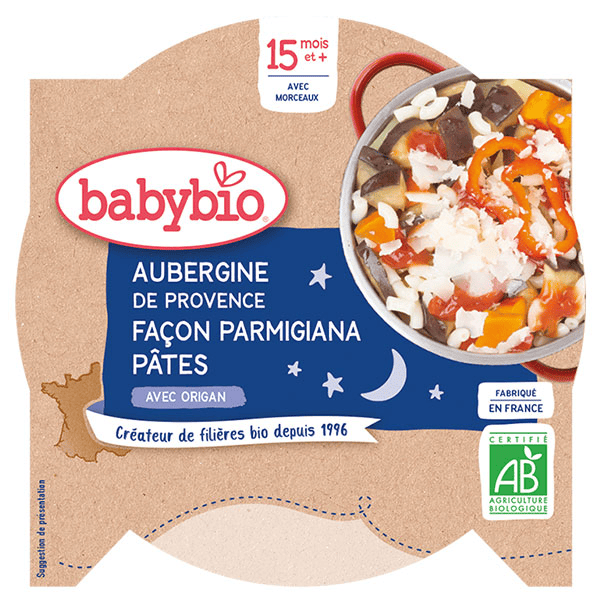 Repas Soir Assiette Aubergines Parmigiana Macaroni +15m Bio 260g