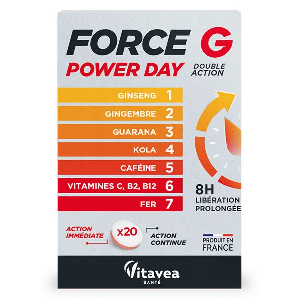 Force G Power Day Double action Ginseng, Guarana, Caféine 20 comprimés