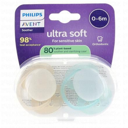 Ultra Soft - Sucettes 0-6 mois beige / bleu