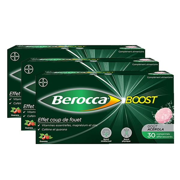Boost Magnésium Vitamines Caféine et Guarana 30 comprimés effervescents - Lot de 3