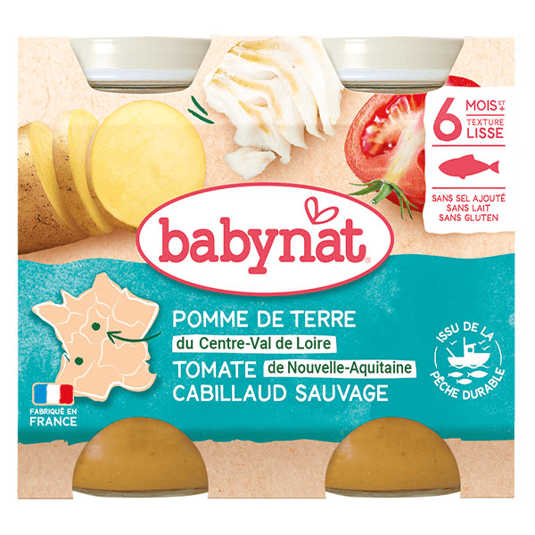 Repas Midi Pot Pomme de Terre Tomate Cabillaud +6m Bio 2 x 200g