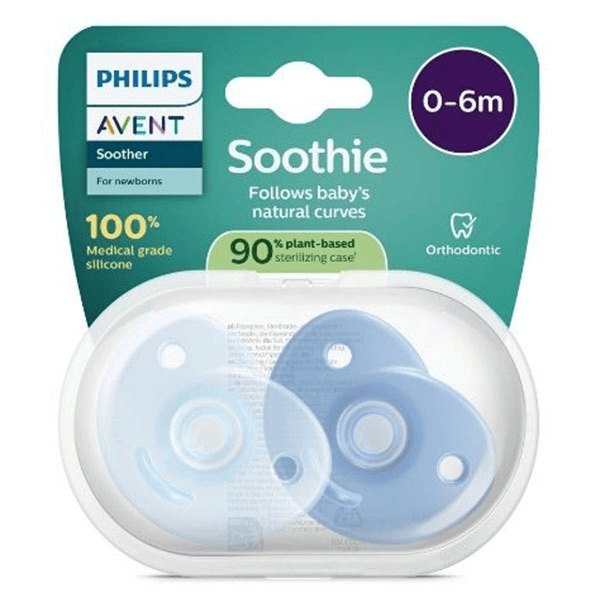Lot 2 sucettes Soothie Heart silicone médical sans BPA 0-6M bleu