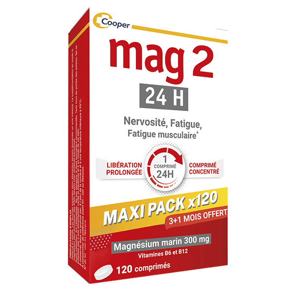 24H Complément alimentaire magnésium marin, vitamine B6 & B12 120 comprimés