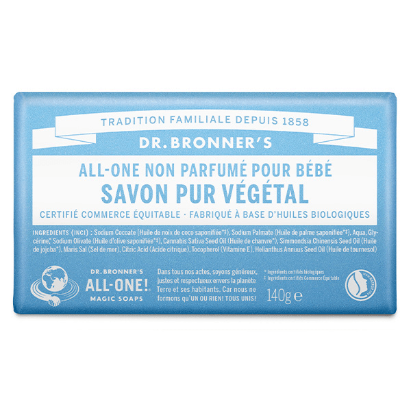 Dr Bronner's Savon Pur Végétal Non Parfumé Pour Bébé 140g