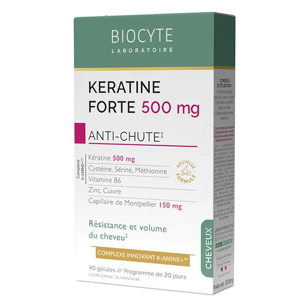 Kératine Forte 500mg Anti Chute Résistance du cheveu 40 gélules