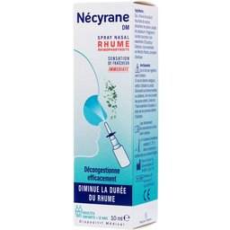 Necyrane DM Spray nasal hypertonique 10ml, rhume/rhinopharyngite et rhinite allergique, décongestionnant.  A partir de 12 ans. Dispositif médical.