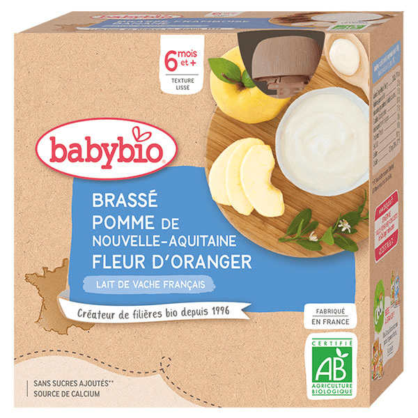 Desserts Lactés Gourde Brassé Lait de Vache Fleur d'Oranger +6m Bio 4 x 85g