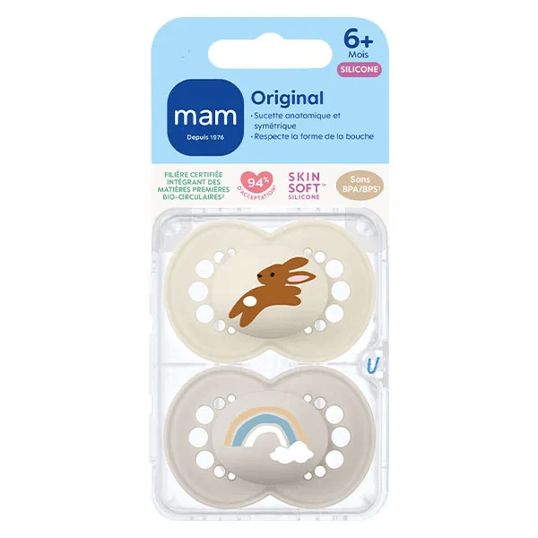 Sucette Original Nature 6+ mois Silicone Motif Lapin Arc en ciel x2