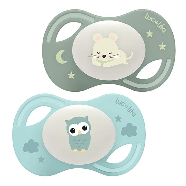  Collection 2 Sucettes Nuit Anatomique Tétine Extra-slim 6-18 mois Souris Hibou