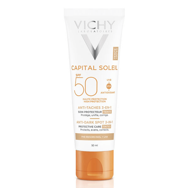 Capital Soleil Crème Solaire Visage Teintée Anti-Taches 3 en 1 SPF50 50ml