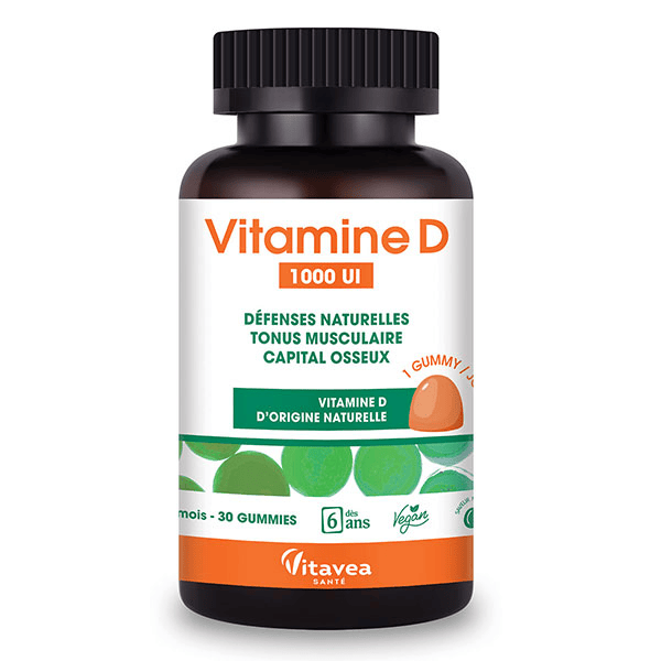Vitamine D 1000 UI Defense naturelles Tonus musculaire 30 gummies