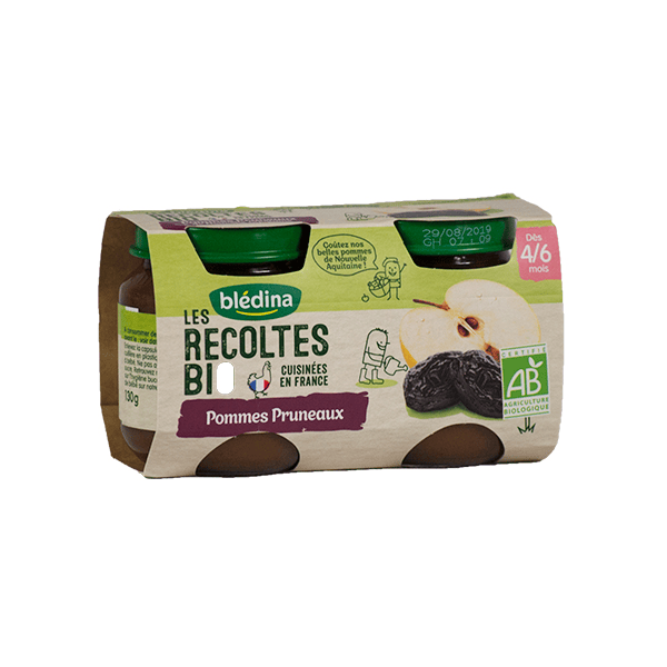 Les Récoltes Bio Pot Compote Pommes Pruneaux +4m 2 x 130g