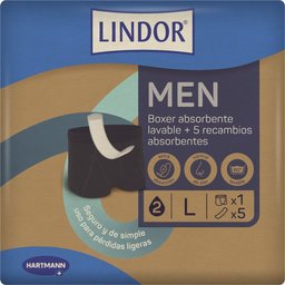 Men Boxer Absorbente Lavable Incontinencia Talla L + 5 recambios