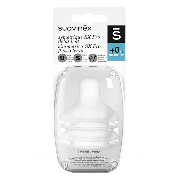 Tétines Symétriques SX Pro Silicone Débit S 0 mois+ Lot de 2