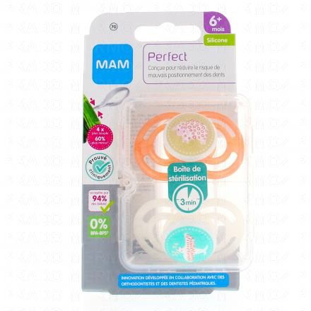 Duo Sucettes +6 mois perfect silicone blanc / orange
