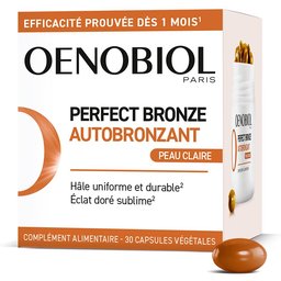 Oenobiol Perfect Bronze Autobronzant Peau Claire - Efficace Dès Le 1Er Mois Sans Soleil - Concentration De 5 Pigments 100% D'Origine Végétale - Complément Alimentaire 30 Capsules - Programme 1 Moi