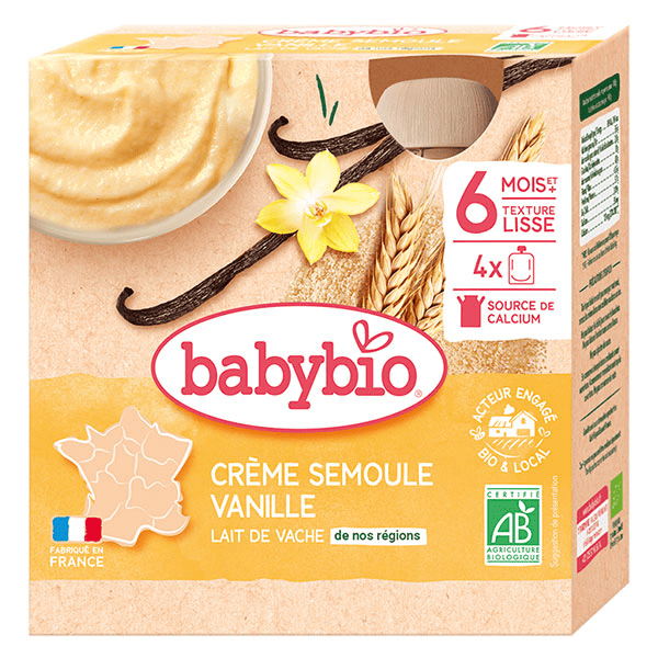 Desserts Lactés Gourde Crème Semoule Vanille +6m Bio 4 x 85g