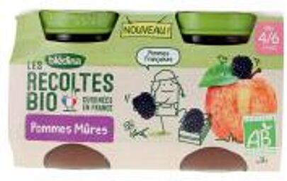 Les Récoltes Bio Pommes Mûres 4/6 Mois Bio 2 POTS - Carton 2 pots de 130 g