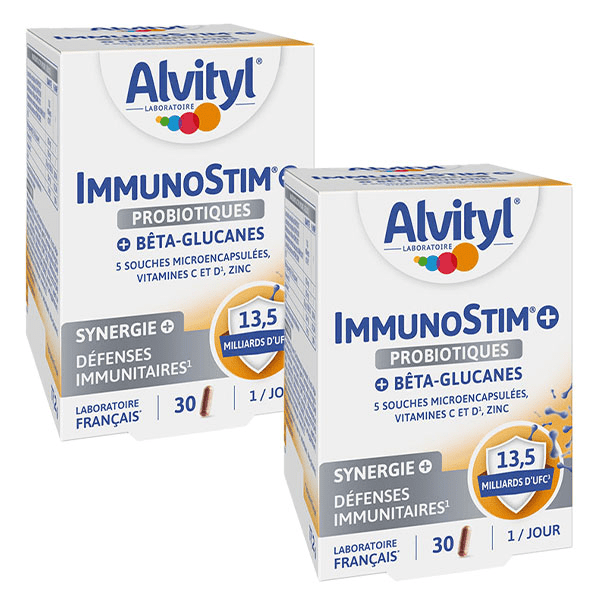 Immunostim + Fibres Vitamine C et D Zinc dès 12 ans 30 gélules - Lot de 2