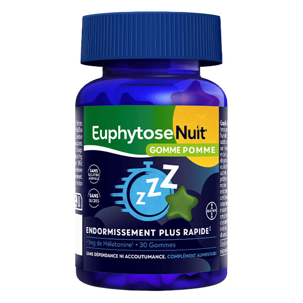 EuphytoseNuit Gommes Pomme 1 MG de Mélatonine pour un endormissement rapide - 30 Gommes
