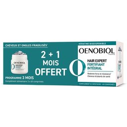 Oenobiol Hair Expert Fortifiant Intégral LOT DE 3 - Kératine - Redonne force et résistance1 pour des cheveux éclatants de santé - Complément alimentaire 3X60 comprimés - Programme 3 mois