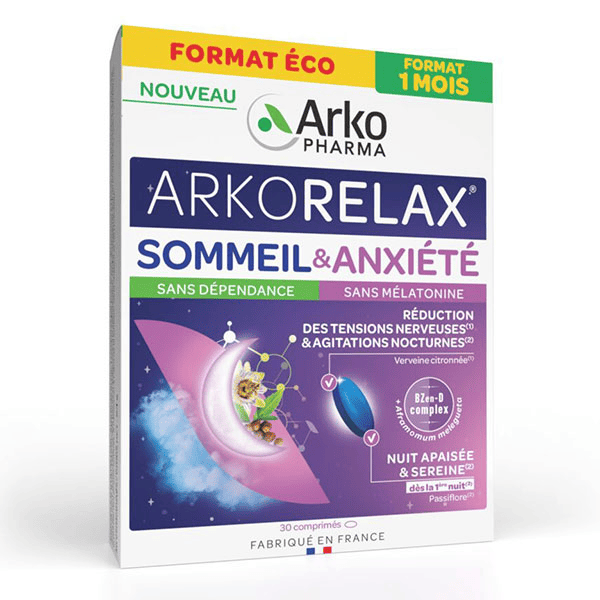 Arkorelax Sommeil & Anxiété Passiflore Verveine Citronnée Vitamine B3 30 comprimés