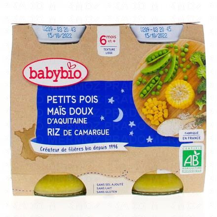 Repas du Soir - Petits pots Petits pois, Maïs doux d'Aquitaine et Riz de Camargue 2x200g dès 6 mois