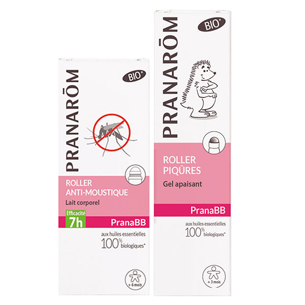 PranaBB Roller Anti-Moustique Lait Corporel 30ml + PranaBB Roller Après-Piqûres Gel Apaisant Bio 15ml