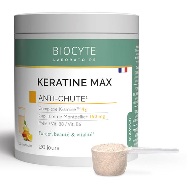 Kératine Max Poudre à Diluer Anti-Chute Cheveux Prêle, Biotine 20 jours