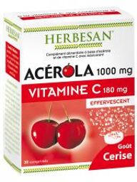 Acerola 1000 Goût Cerise - 30 Comprimés Effervescents - Boîte 30 Comprimés