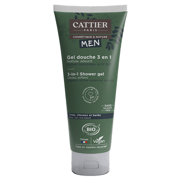 Men Gel Douche Homme 3 en 1 Cheveux Corps Barbe Bio 200ml