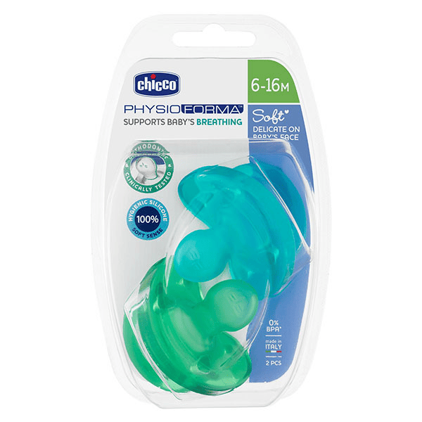Sucette Physio Soft Tout Silicone +6m Bleu et Vert