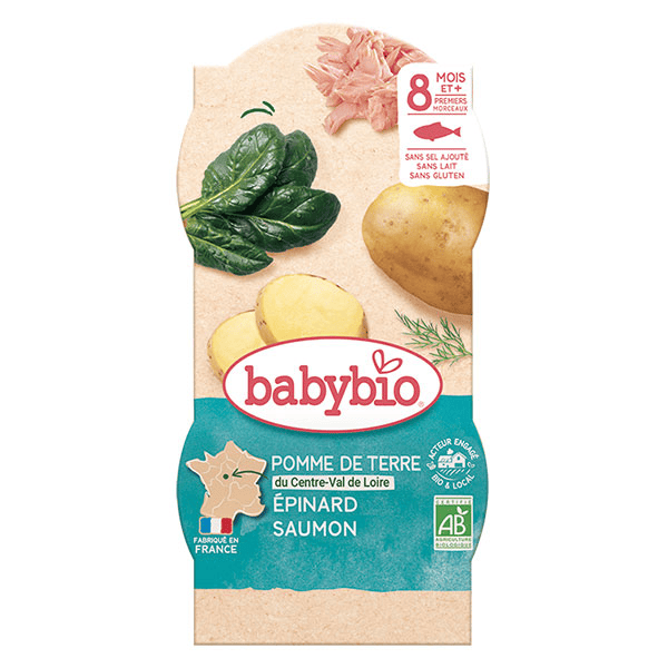 Repas Midi Bol Pomme de Terre Epinard Saumon +8m Bio 2 x 200g