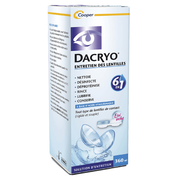 Dacryo Solution d'Entretien des Lentilles 6 en 1 Nettoie Désinfecte 360ml