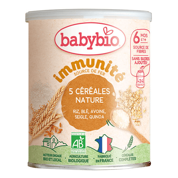 5 Céréales Nature Riz, Blé, Avoine, Seigle, Quinoa +6m Bio 220g