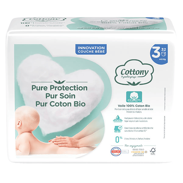 Couches Bébé 100% Coton T3 4-9kg 32 unités