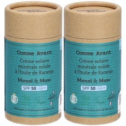 Comme Avant Crème solaire minérale solide à l'huile de Karanja SPF 50 Monoi & Musc