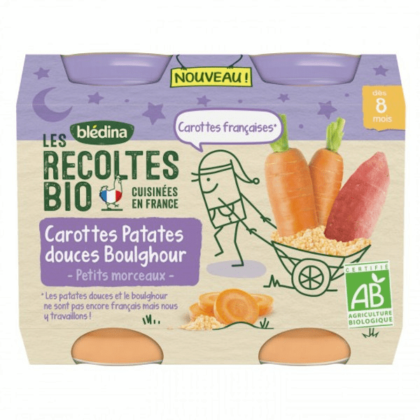 Les Récoltes Bio Pot Carottes Patates Douces Boulghour +8m 2 x 200g