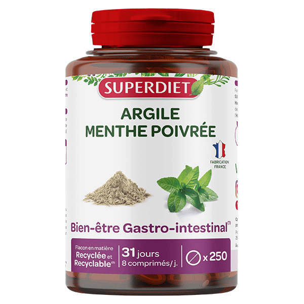 Argile Verte Montmorillonite Menthe Poivrée 250 comprimés