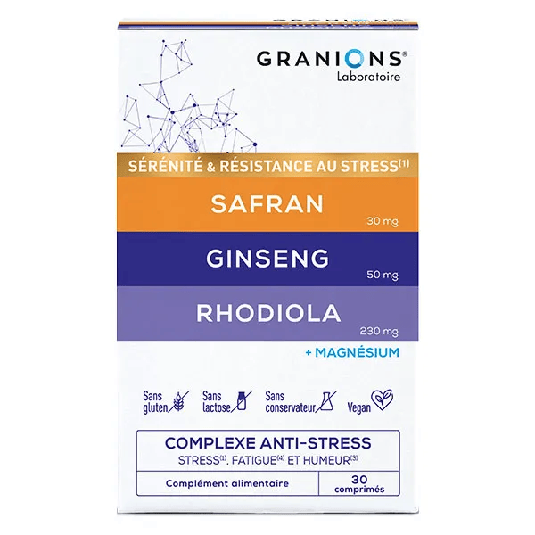 Granions Complexe Anti Stress Rhodiol, Ginseng 30 Comprimés