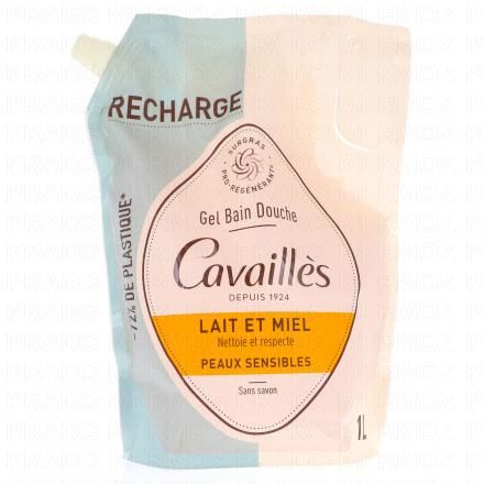 CAVAILLES Gel bain douche Lait et miel eco recharge 1l