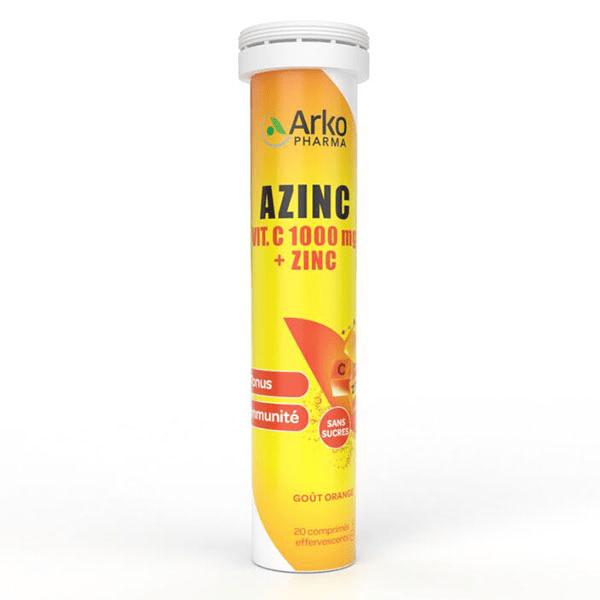 Azinc Vitamine C 1000 mg + Zinc Tonus Immunité 20 comprimés effervescents