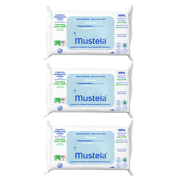 Lingettes Nettoyantes Compostables Non Parfumées Lot de 3 x 60 unités