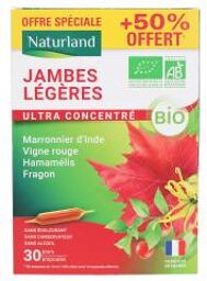 Jambes Légères Ultra Concentré Bio 20 Ampoules de 10 ml + 10 Offertes - Boîte 20 ampoules + 10 offertes