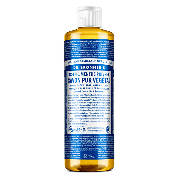 Dr Bronner's Savon Pur Végétal Menthe Poivrée 18 en 1
