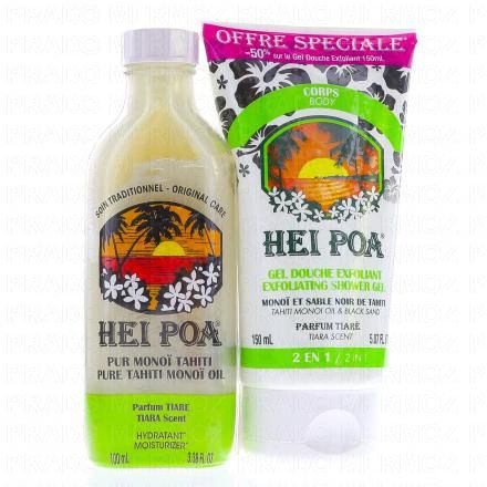 HEI POA Duo Plage Pur Monoï Parfum Tiaré 100ml + Gel Douche Exfoliant 150ml