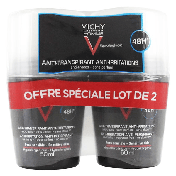 Déodorant Anti-Transpirant Anti-Irritations 48h Roll-On Lot de 2 x 50ml