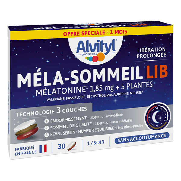 Mela-Sommeil LIB - Mélatonine + 5 plantes - Dès 18 ans - 30 comprimés