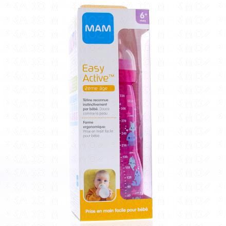 Easy Active - Biberon 2ème âge 330ml rose pieuvre